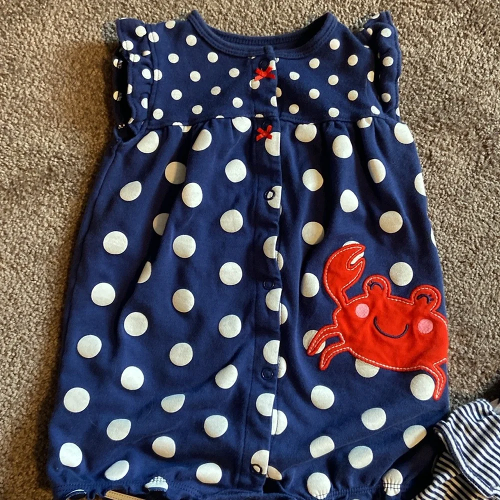 2 Carter’s Girls Short Sleeve Summer Outfits  Size 18 Months Polka Dot Stripes